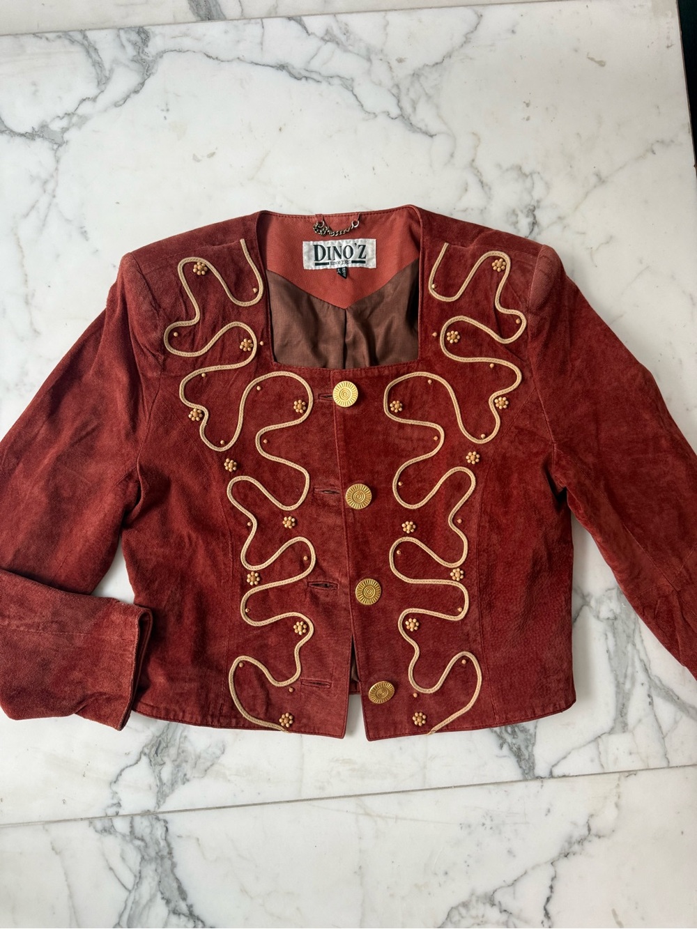 Dino'z Embroidered suede Jacket in Red Like New